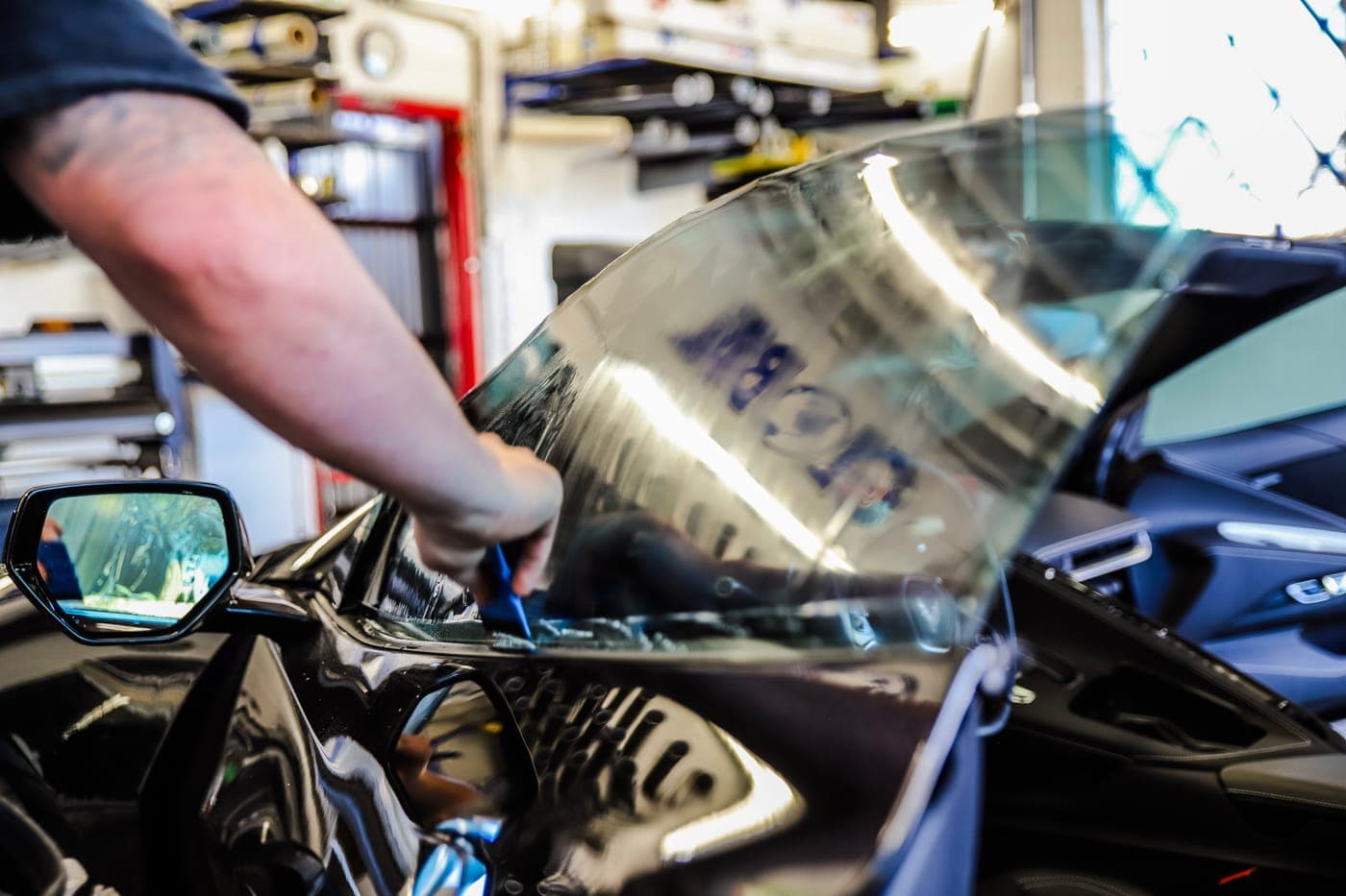 Fitting film to a Corvette door glass