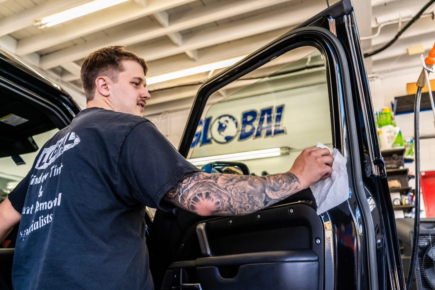 Detailing a door panel after tint